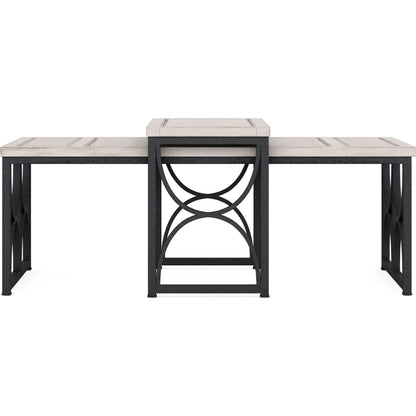 Alcove Metal Cocktail Table by A.R.T. Furniture in belgian ivory, burnished brass. Made from acacia solids, maple veneers, iron in a modern style.