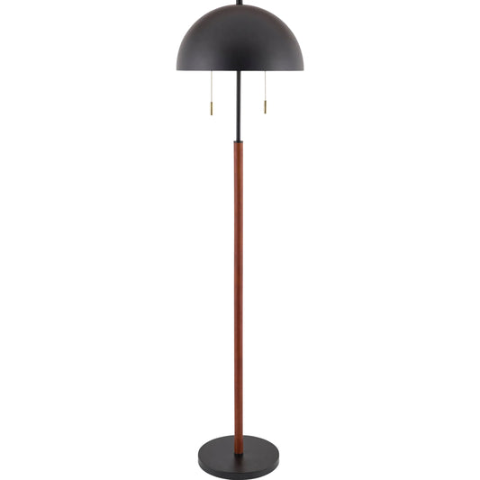 Tiwi Accent Floor Lamp by Livabliss in body: black; base: black; shade (outside): black; shade (inside): white; finial: black; cord: black and hand painted. Made from iron, metal in a unique style.