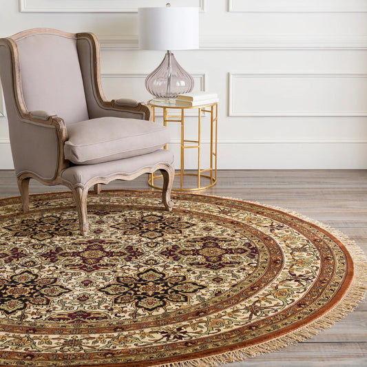 Taj Mahal Rug - 12094 by Surya in light brown, brown, amber, mustard, olive. Made from 100% semi-worsted new zealand wool in a unique style.