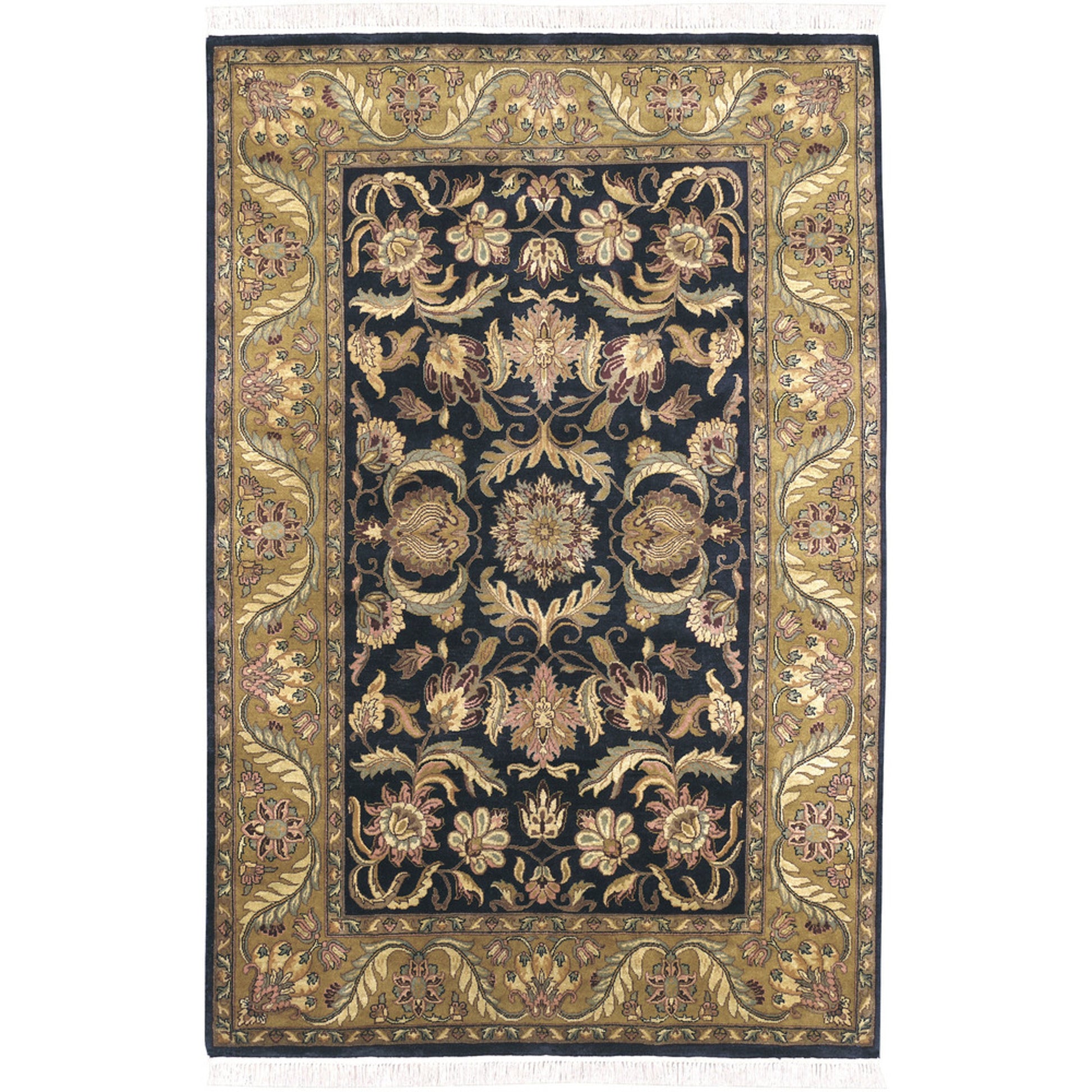 Taj Mahal Rug - 12104 by Surya in ink blue, amber, tan, mustard, olive, medium green. Made from 100% semi-worsted new zealand wool in a unique style.