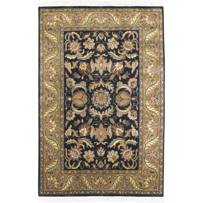 Taj Mahal Rug - 12104 by Surya in ink blue, amber, tan, mustard, olive, medium green. Made from 100% semi-worsted new zealand wool in a unique style.