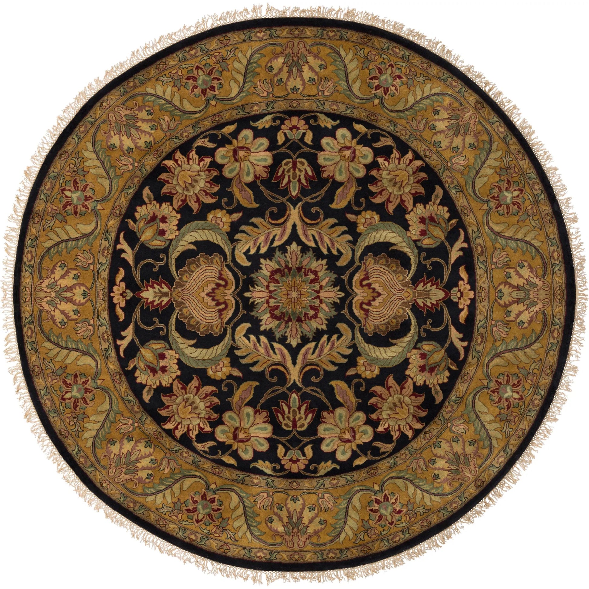 Taj Mahal Rug - 12104 by Surya in ink blue, amber, tan, mustard, olive, medium green. Made from 100% semi-worsted new zealand wool in a unique style.