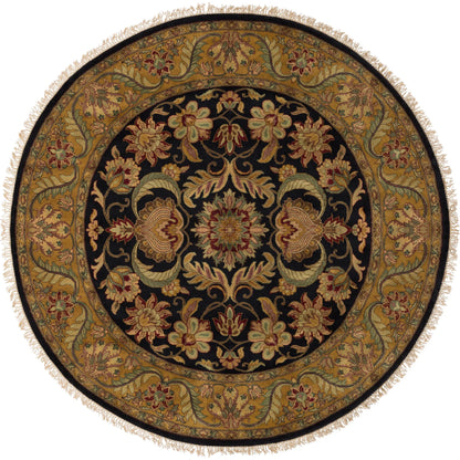 Taj Mahal Rug - 12104 by Surya in ink blue, amber, tan, mustard, olive, medium green. Made from 100% semi-worsted new zealand wool in a unique style.