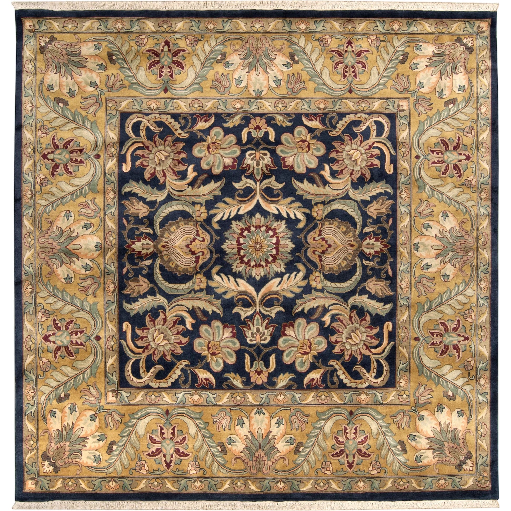 Taj Mahal Rug - 12104 by Surya in ink blue, amber, tan, mustard, olive, medium green. Made from 100% semi-worsted new zealand wool in a unique style.