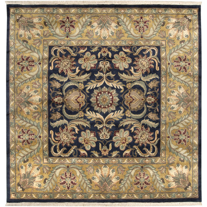 Taj Mahal Rug - 12104 by Surya in ink blue, amber, tan, mustard, olive, medium green. Made from 100% semi-worsted new zealand wool in a unique style.