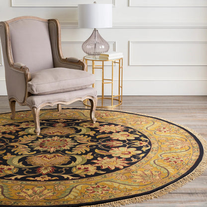 Taj Mahal Rug - 12104 by Surya in ink blue, amber, tan, mustard, olive, medium green. Made from 100% semi-worsted new zealand wool in a unique style.