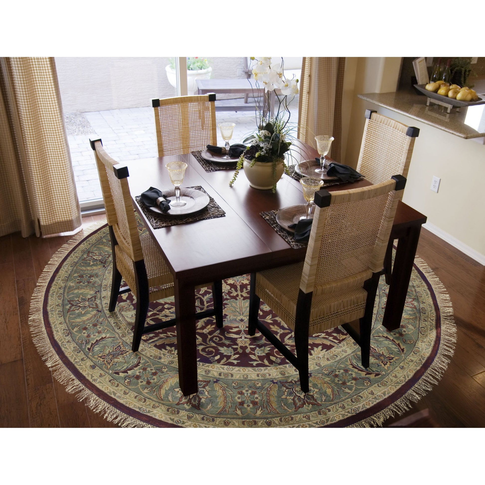 Taj Mahal Rug - 12106 by Surya in burgundy, grass green, mustard, light brown, camel, wheat. Made from 100% semi-worsted new zealand wool in a unique style.