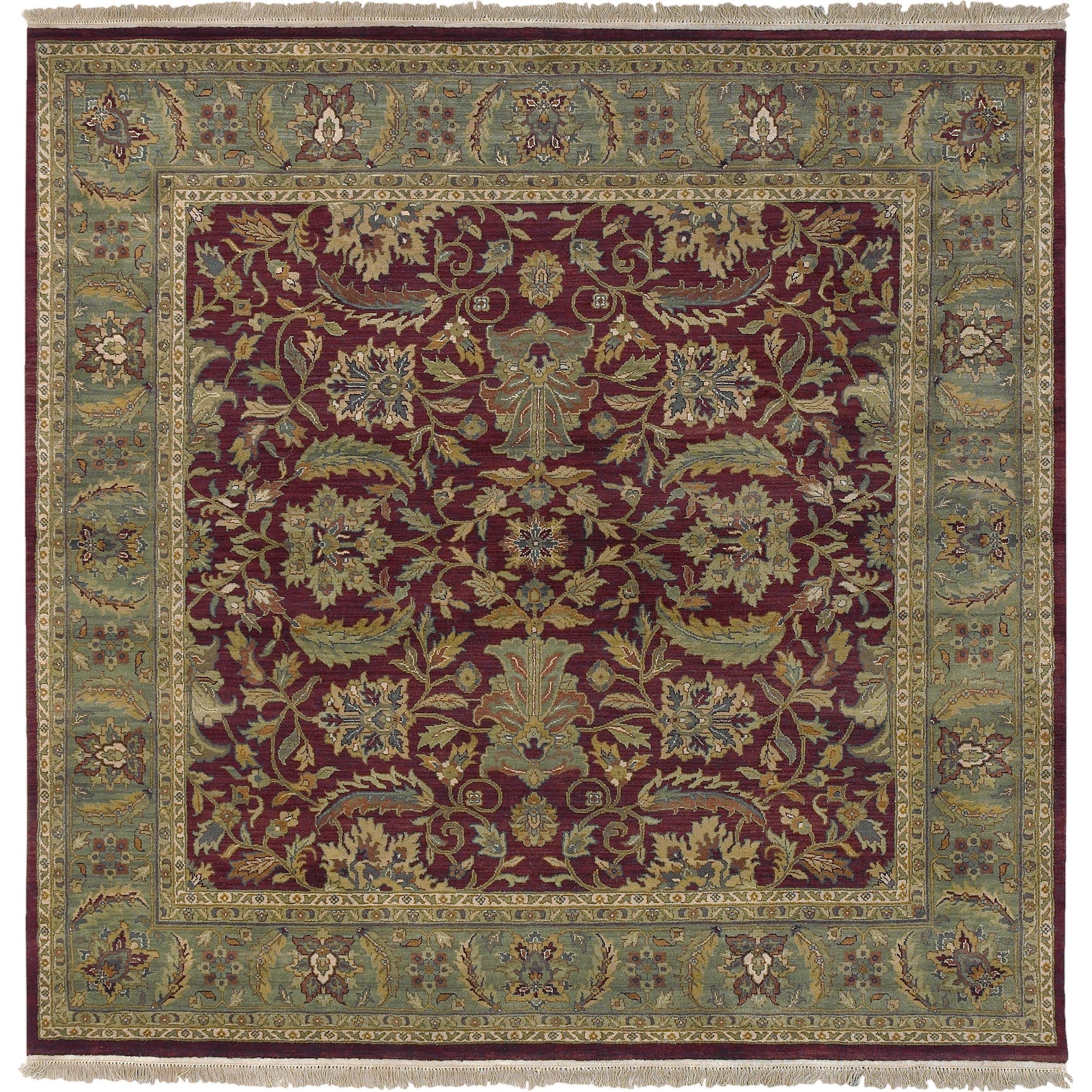 Taj Mahal Rug - 12106 by Surya in burgundy, grass green, mustard, light brown, camel, wheat. Made from 100% semi-worsted new zealand wool in a unique style.