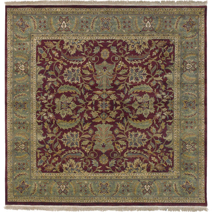 Taj Mahal Rug - 12106 by Surya in burgundy, grass green, mustard, light brown, camel, wheat. Made from 100% semi-worsted new zealand wool in a unique style.
