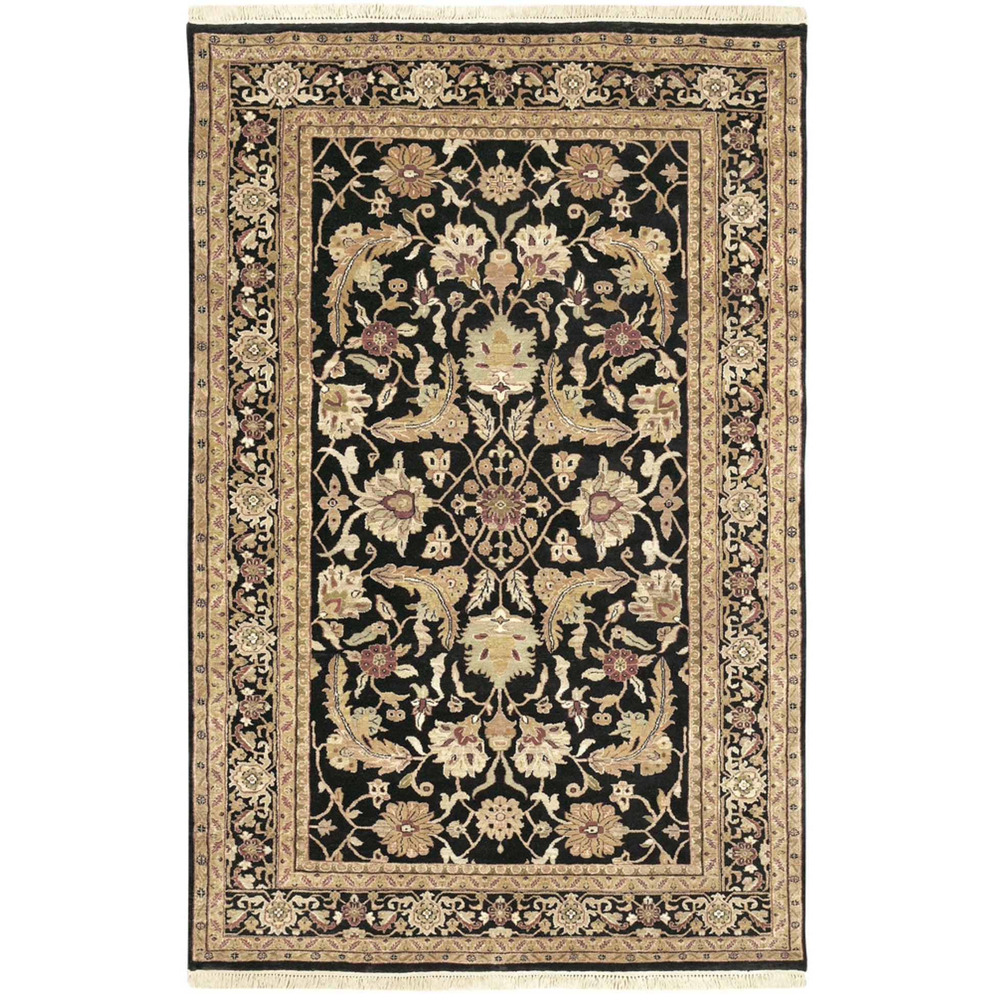 Taj Mahal Rug - 1616 by Surya in black, mustard, burnt orange, olive, dark brown. Made from 100% semi-worsted new zealand wool in a unique style.
