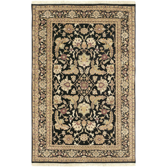 Taj Mahal Rug - 1616 by Surya in black, mustard, burnt orange, olive, dark brown. Made from 100% semi-worsted new zealand wool in a unique style.