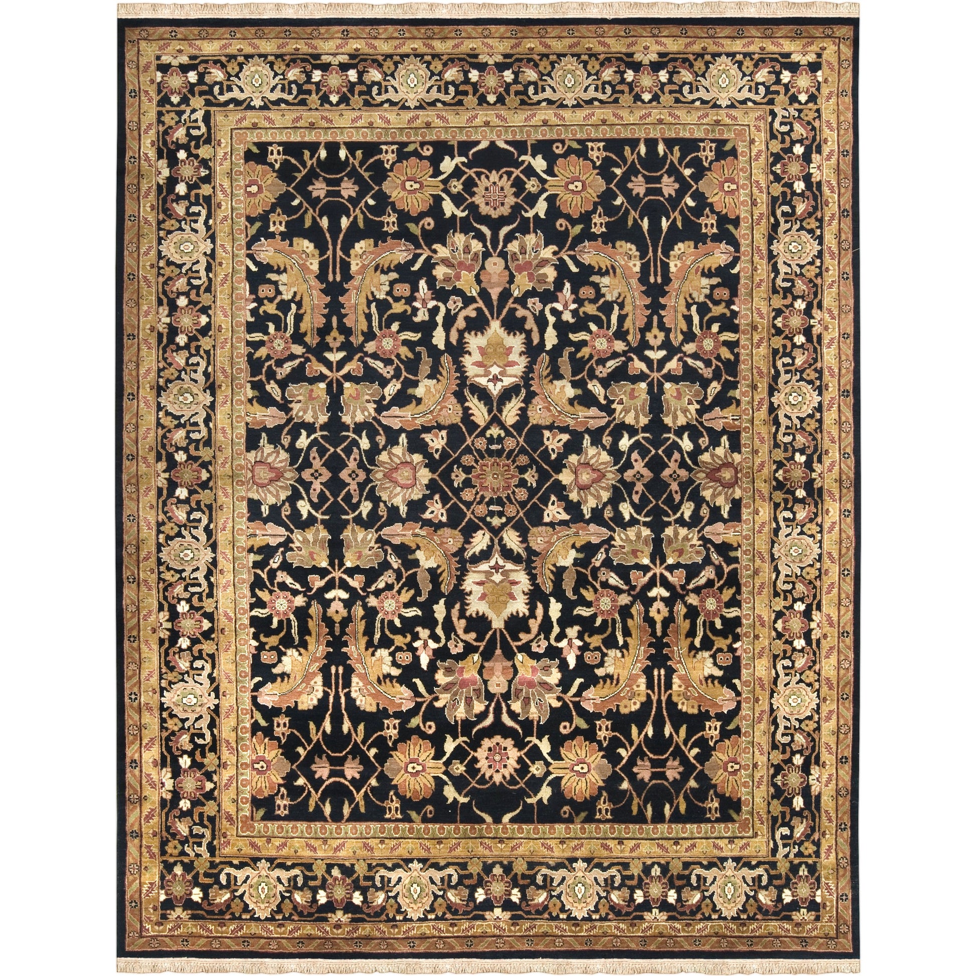 Taj Mahal Rug - 1616 by Surya in black, mustard, burnt orange, olive, dark brown. Made from 100% semi-worsted new zealand wool in a unique style.