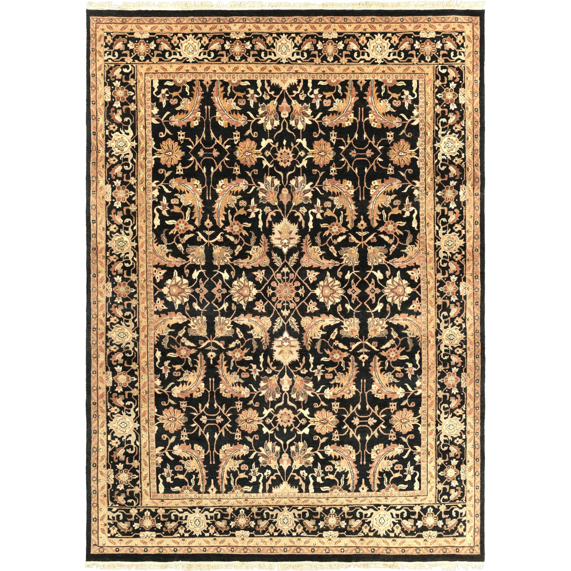 Taj Mahal Rug - 1616 by Surya in black, mustard, burnt orange, olive, dark brown. Made from 100% semi-worsted new zealand wool in a unique style.