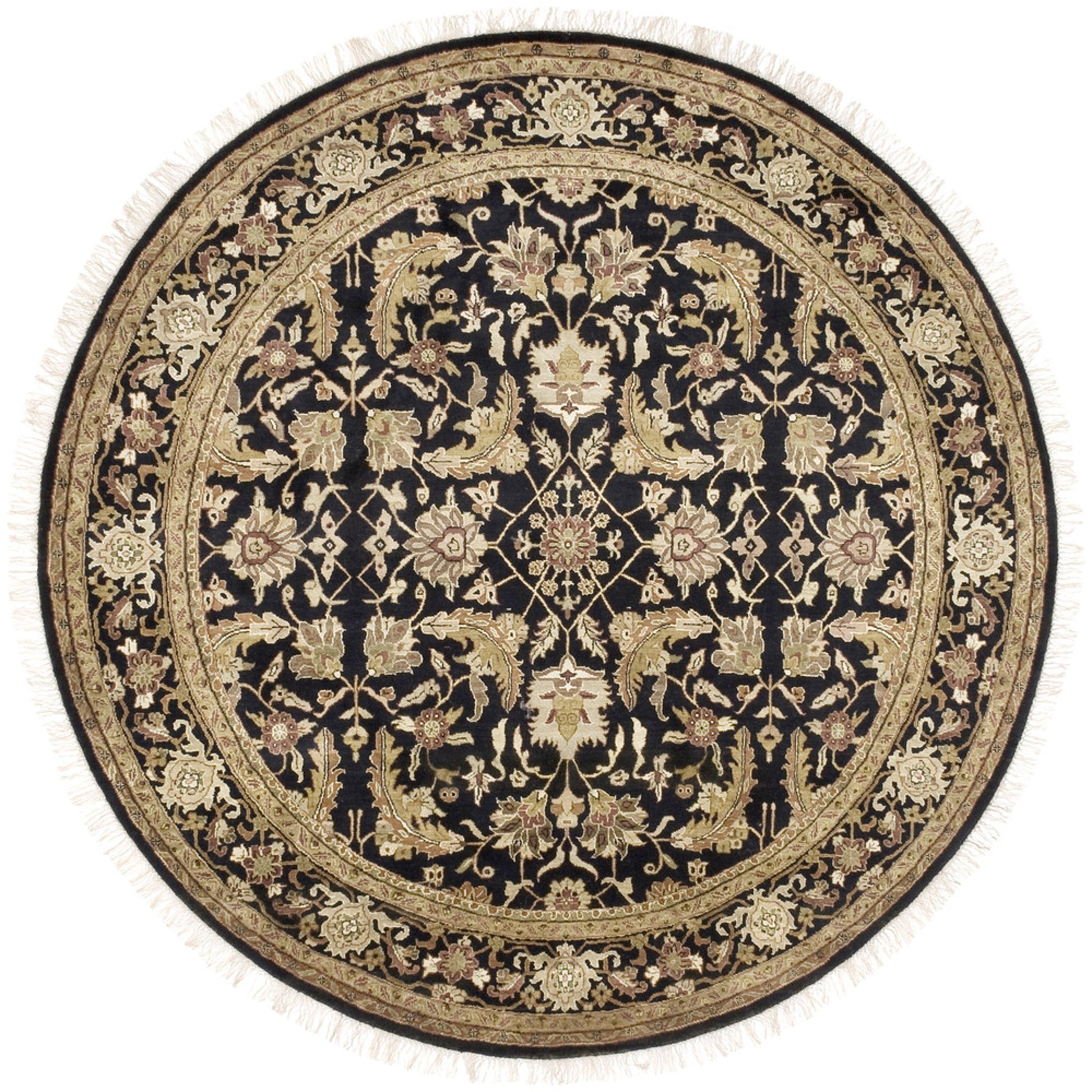 Taj Mahal Rug - 1616 by Surya in black, mustard, burnt orange, olive, dark brown. Made from 100% semi-worsted new zealand wool in a unique style.