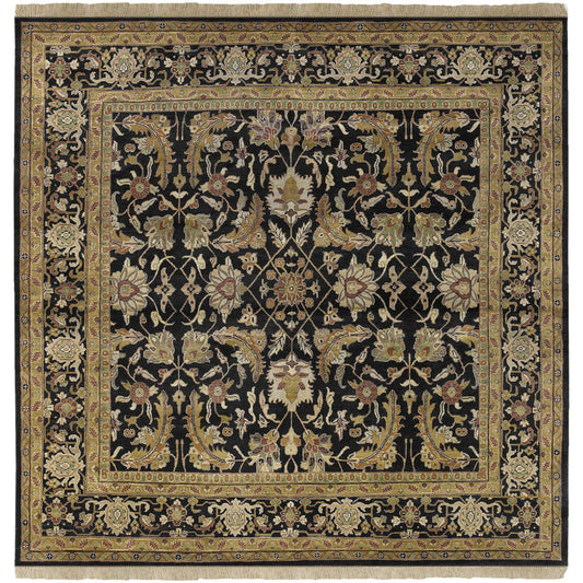 Taj Mahal Rug - 1616 by Surya in black, mustard, burnt orange, olive, dark brown. Made from 100% semi-worsted new zealand wool in a unique style.
