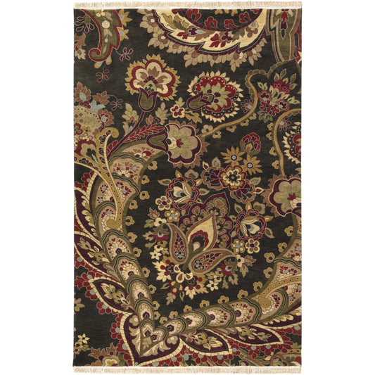 Taj Mahal Rug - 12121 by Surya in black, rust, olive, burgundy, brown. Made from 100% semi-worsted new zealand wool in a unique style.