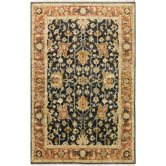 Taj Mahal Rug - 12640 by Surya in black, rust, olive, lime, gold. Made from 100% semi-worsted new zealand wool in a unique style.