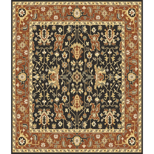 Taj Mahal Rug - 12640 by Surya in black, burnt orange, mustard, tan, brown. Made from 100% semi-worsted new zealand wool in a unique style.