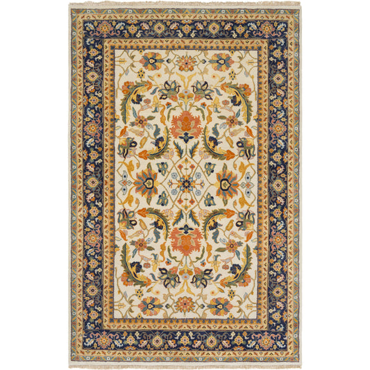 Taj Mahal Rug - 21670 by Surya in mustard, teal, navy, burnt orange, sage. Made from 100% semi-worsted new zealand wool in a unique style.