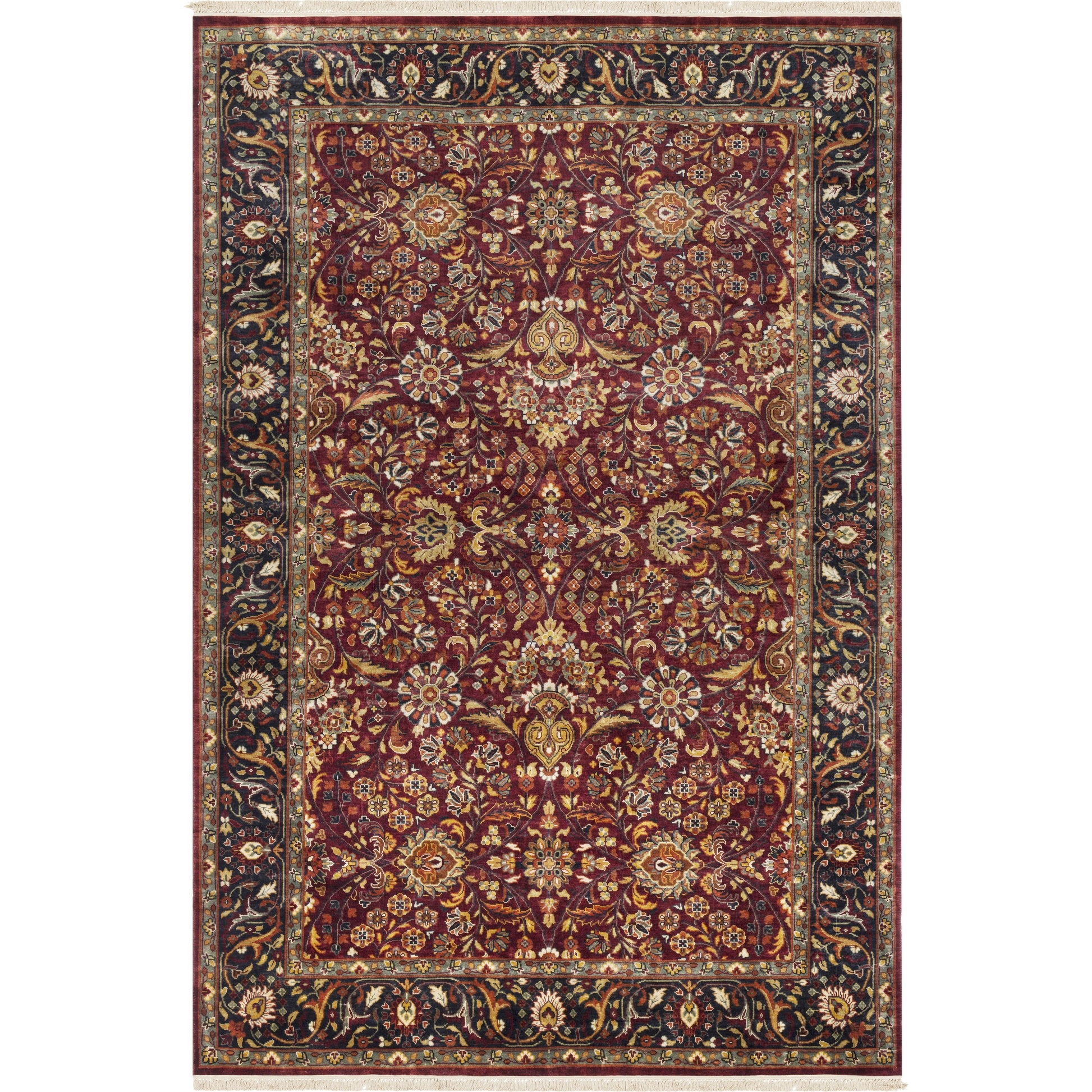 Taj Mahal Rug - 21671 by Surya in burgandy, sage, black, mustard, light olive, rust. Made from 100% semi-worsted new zealand wool in a unique style.