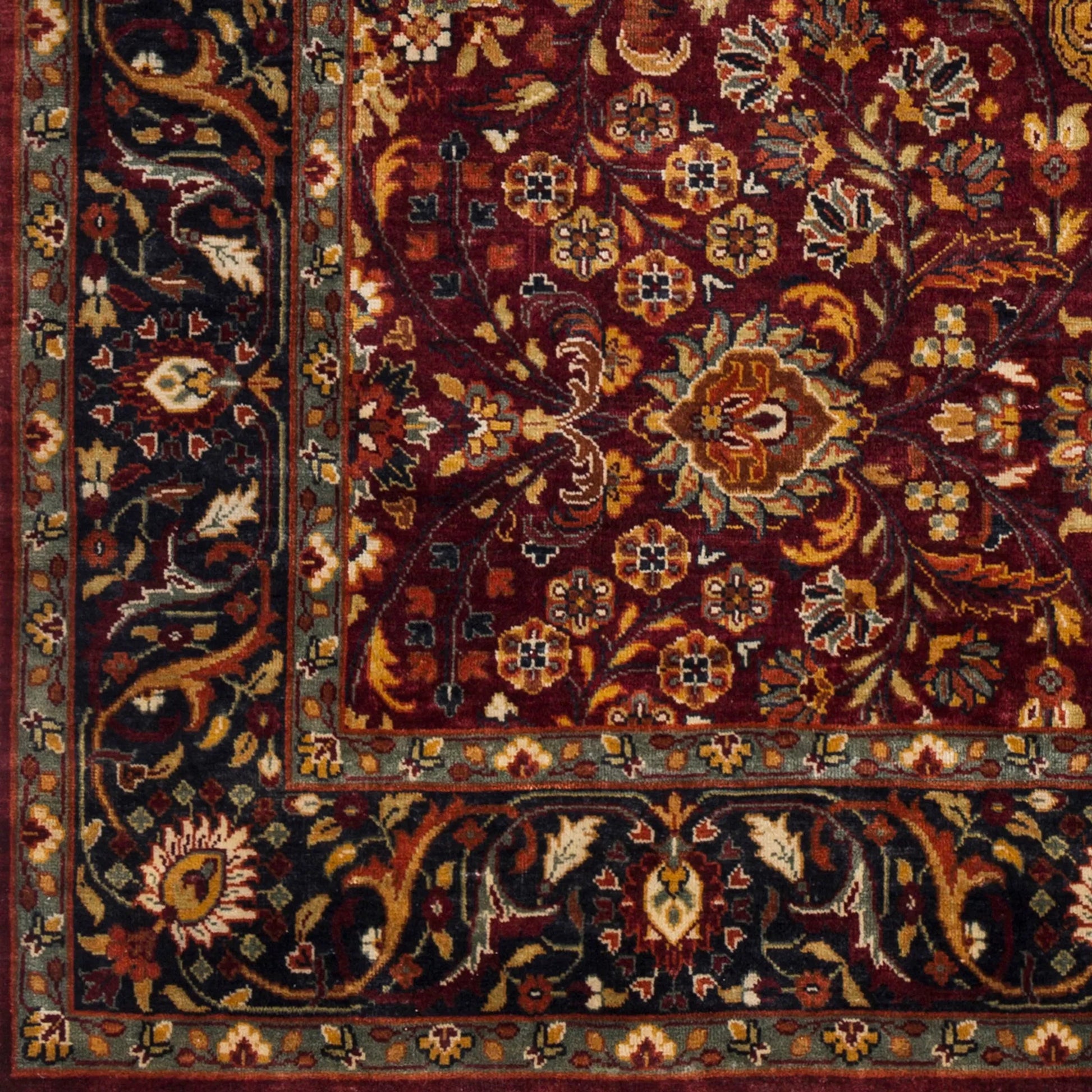 Taj Mahal Rug - 21671 by Surya in burgandy, sage, black, mustard, light olive, rust. Made from 100% semi-worsted new zealand wool in a unique style.