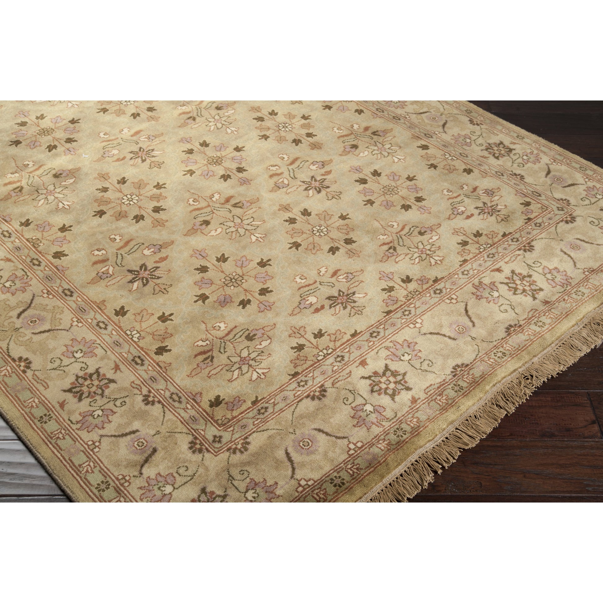 Taj Mahal Rug - 12142 by Surya in green, tan, brown. Made from 100% semi-worsted new zealand wool in a unique style.