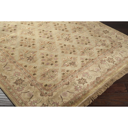 Taj Mahal Rug - 12142 by Surya in green, tan, brown. Made from 100% semi-worsted new zealand wool in a unique style.