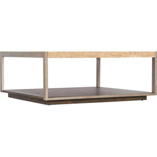 Hammon Square Marble Oak Coffee Table by Hooker Furniture in medium oak, champagne. Made from unique in a unique style.