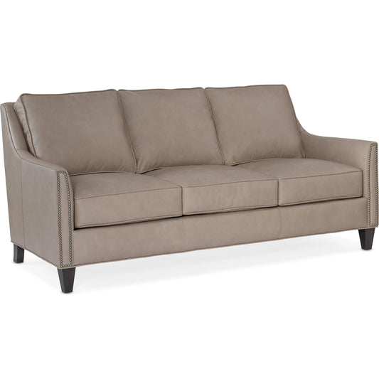 Christopher Sofa by Bradington-Young by Hooker Furniture in stone. Made from leather in a unique style.