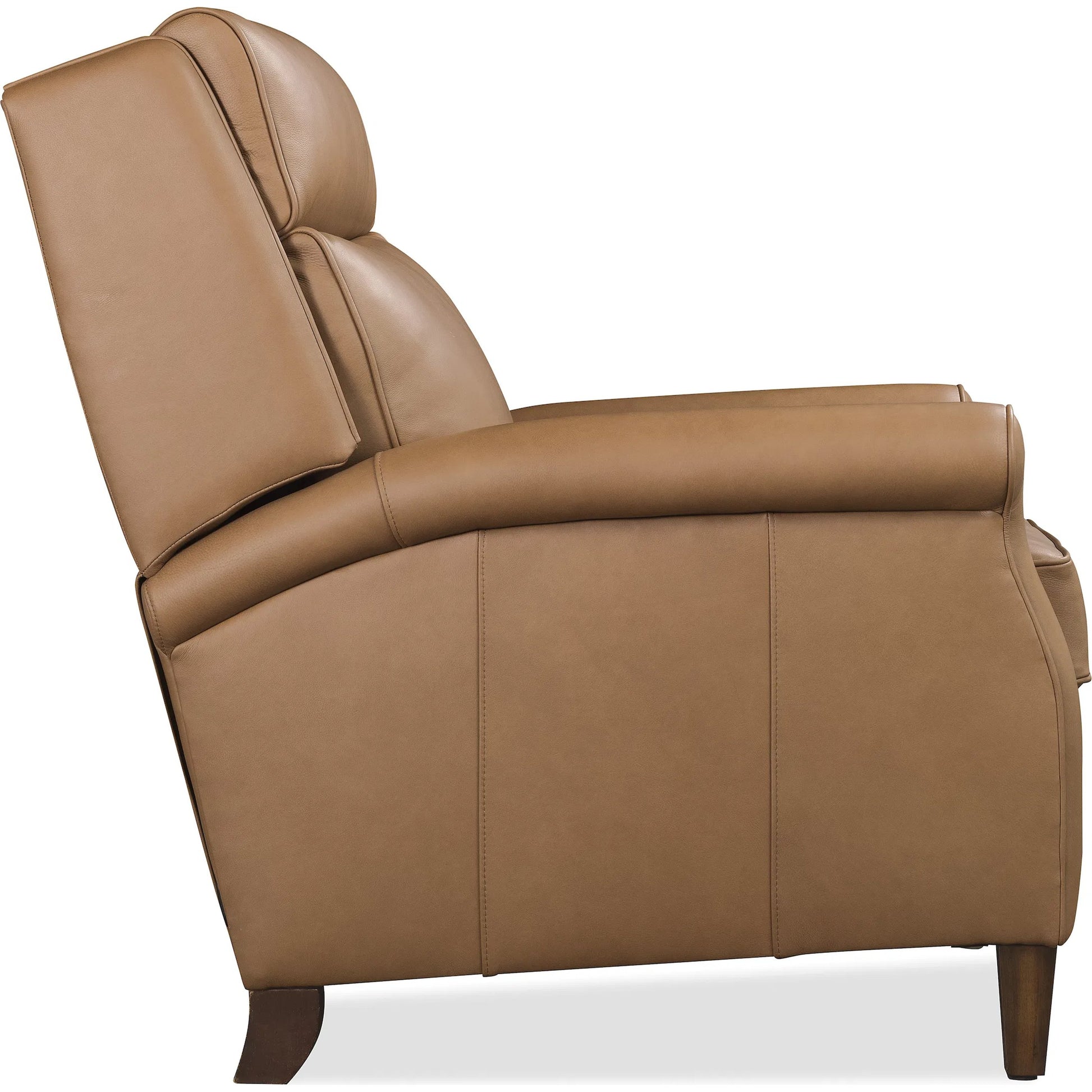 Randall Power Recliner with Pop-Up Headrest by Hooker Furniture in dark wood. Made from leather in a traditional style.
