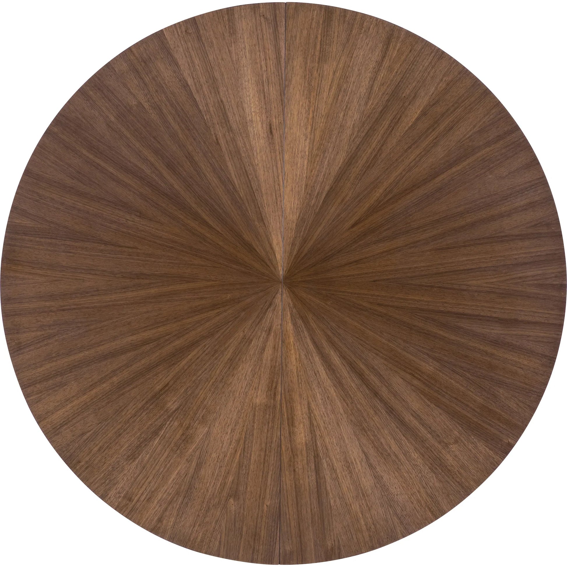 Eleana Round Dining Table with One 20-inch Leaf by Hooker Furniture in light caramel, sunlit bronze metal. Made from walnut veneers, metal in a modern style.