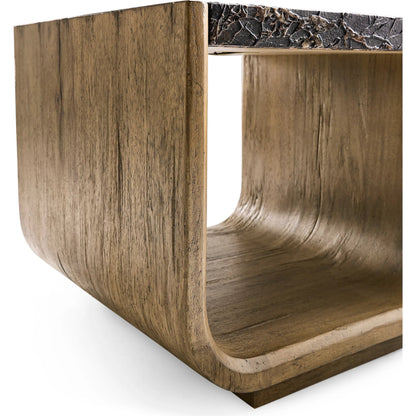 Stone Ridge Marble Side Table by Jonathan Charles in tully light acacia. Made from acacia veneer in a modern style.