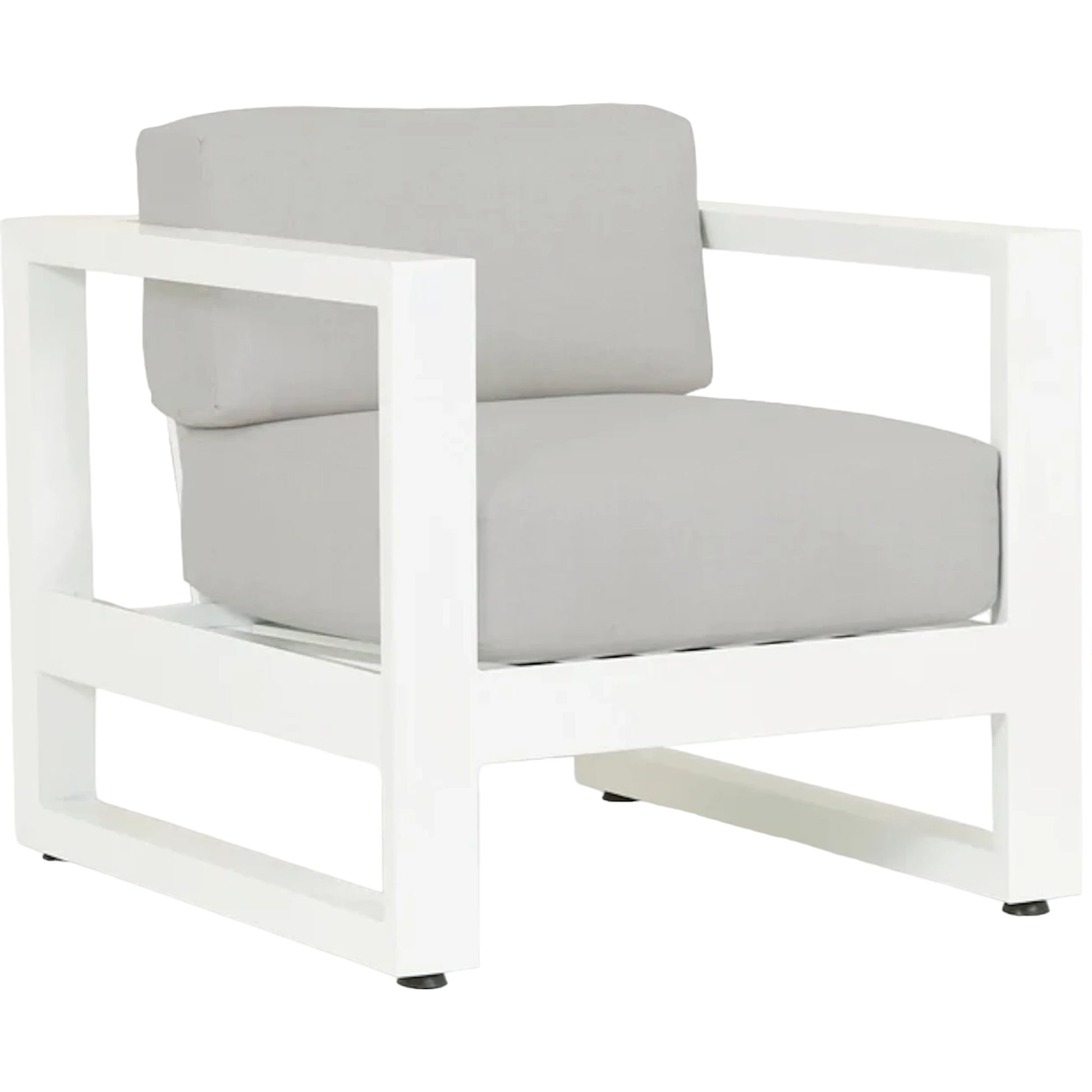 Newport Outdoor Club Chair by Sunset West in frost. Made from aluminum in a modern style.