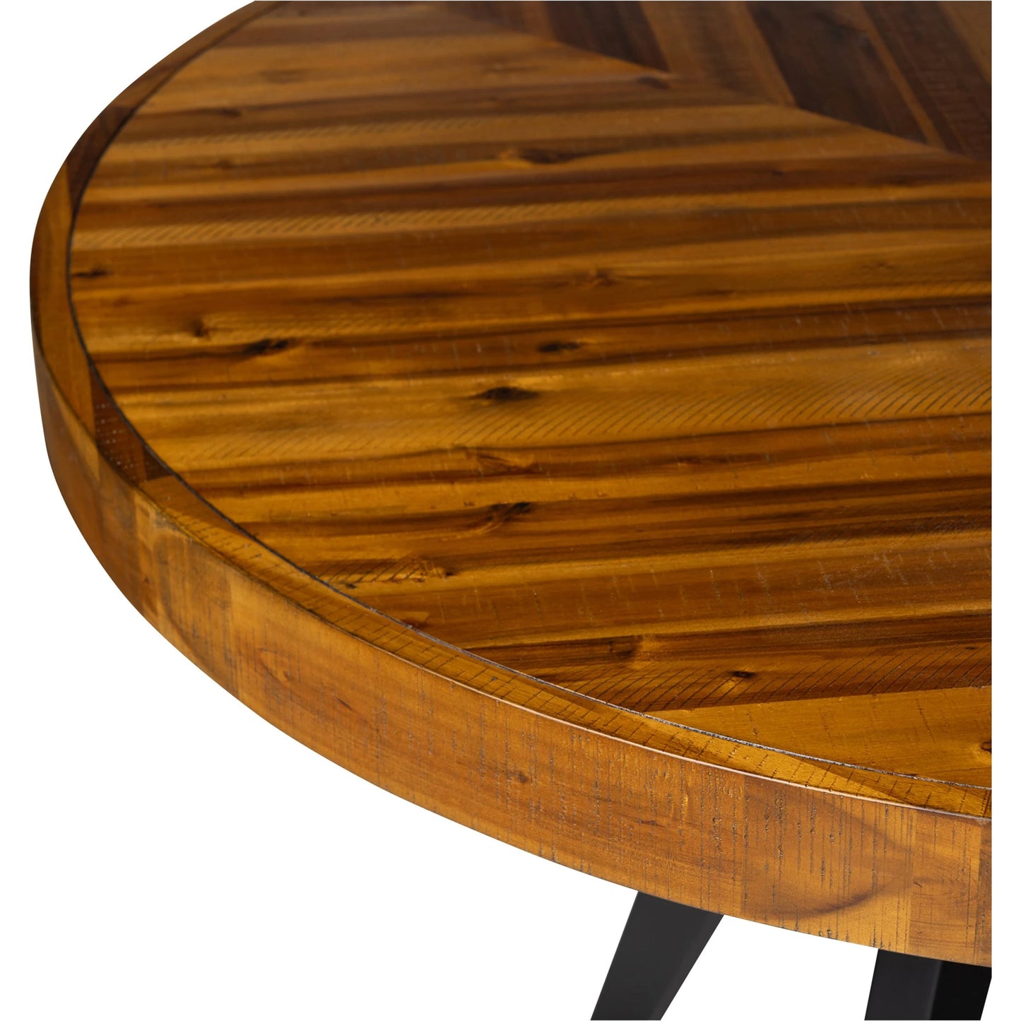009 S-225303 | Closeup | Parq Round Dining Table by Moe's Home Collection. Made from acacia veneer over mdf, solid acacia legs in a modern style.