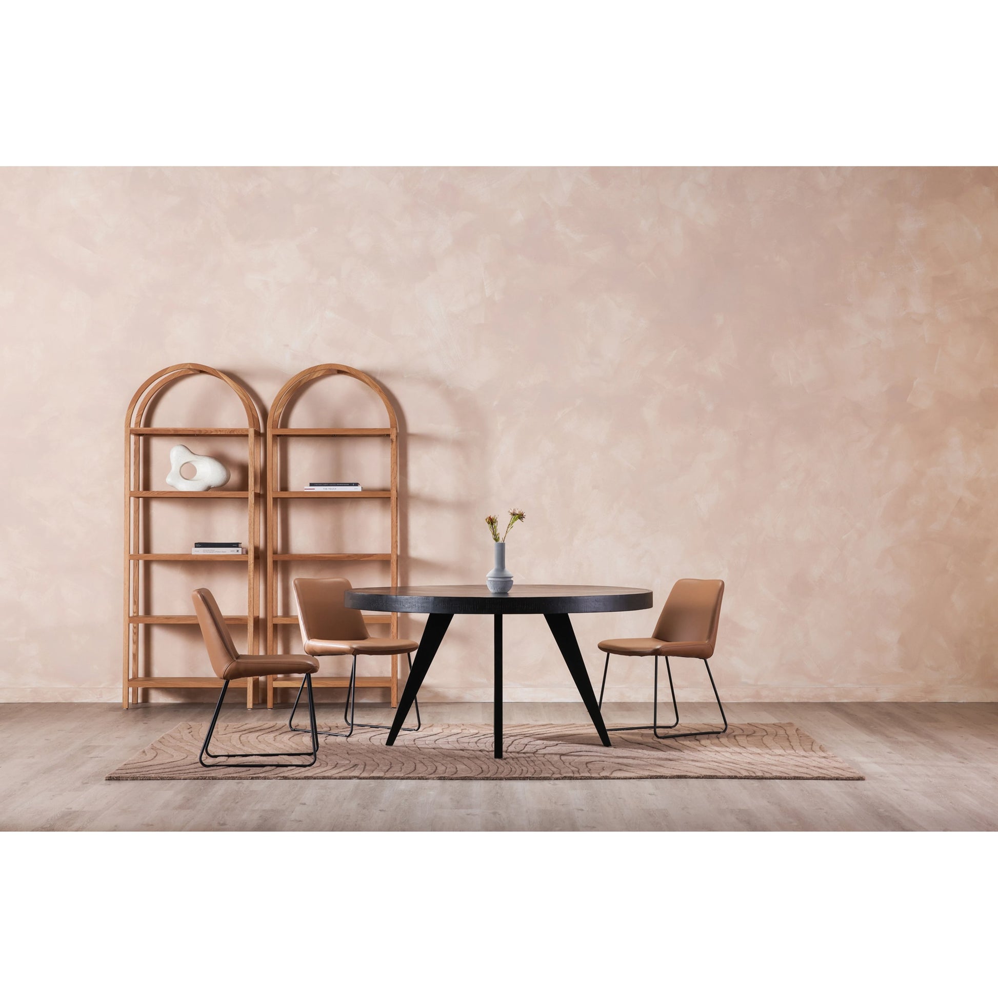 Parq Round Dining Table by Moe's Home Collection. Made from acacia veneer over mdf, solid acacia legs in a modern style.