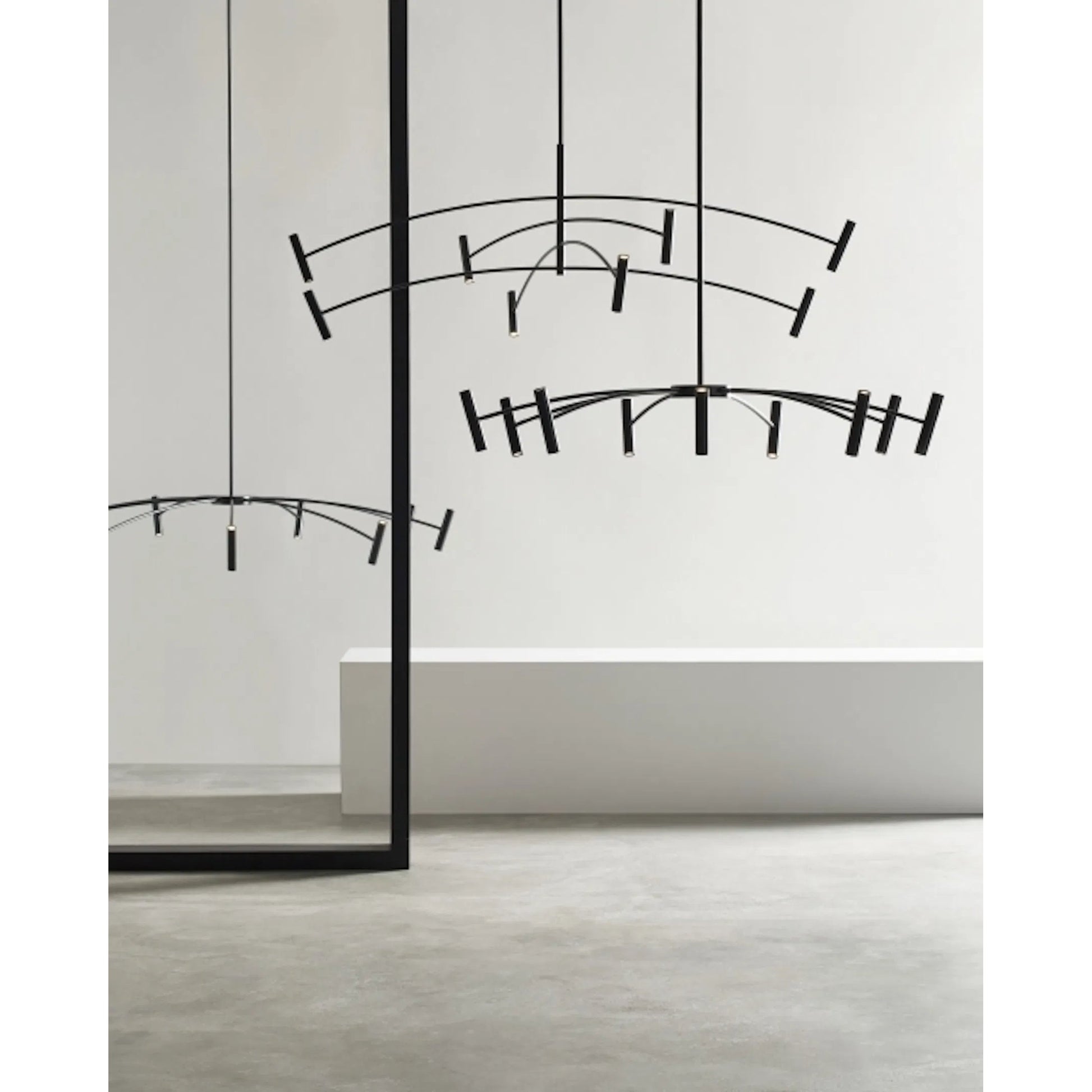 Aerial 60 Chandelier by Visual Comfort & Co. in matte black. Made from aluminum in a unique style.