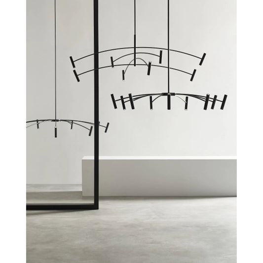 Aerial 40 Chandelier by Visual Comfort & Co. in matte black. Made from aluminum in a modern style.