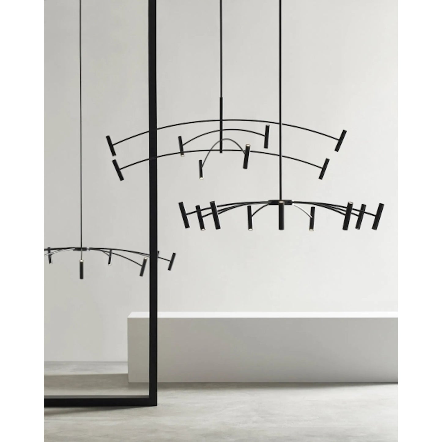 005 SI-2227075 | Unknown | Aerial 55 Chandelier by Visual Comfort & Co. in matte black. Made from aluminum in a unique style.