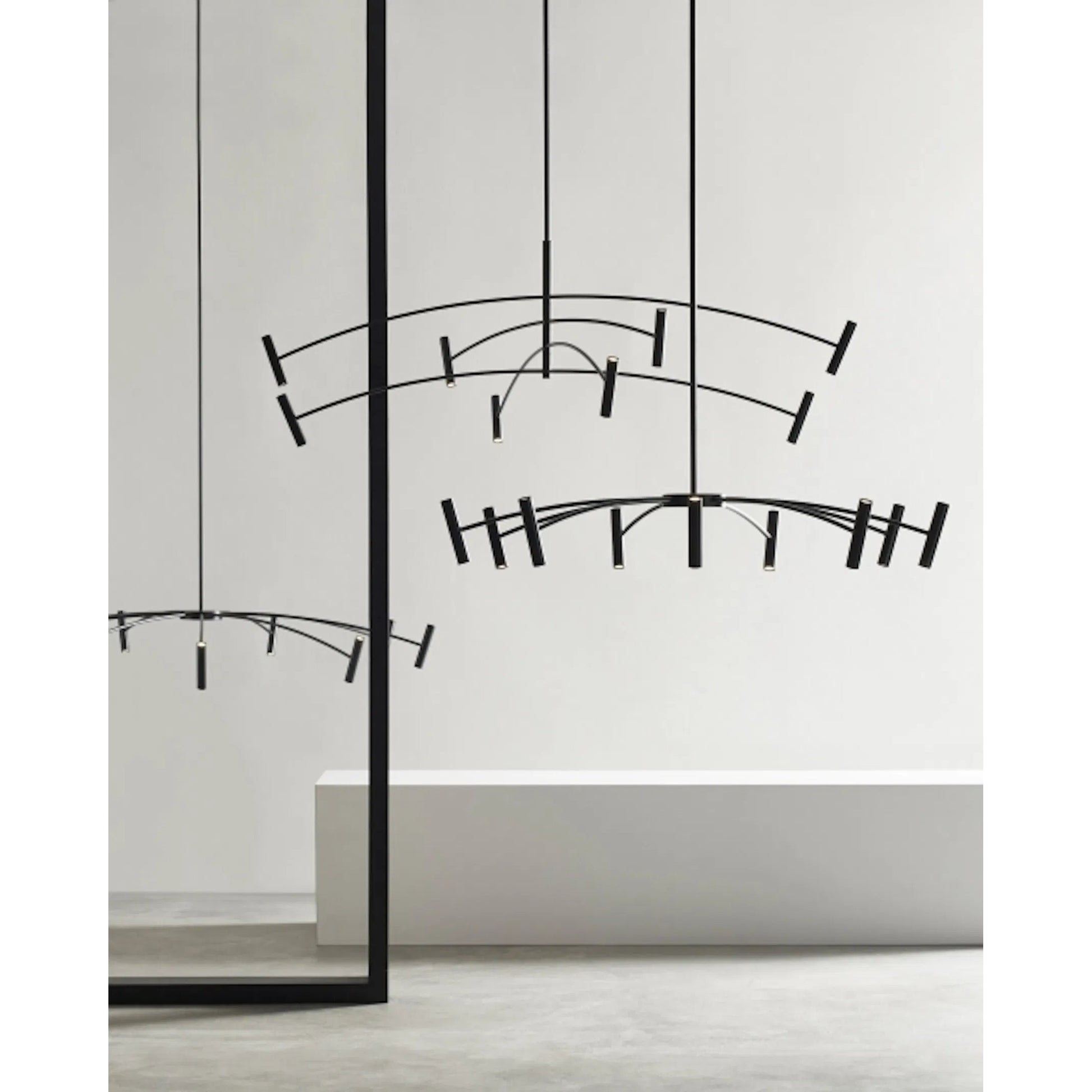 Aerial 55 Chandelier by Visual Comfort & Co. in matte black. Made from aluminum in a unique style.