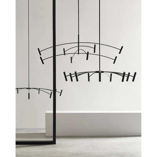Aerial 55 Chandelier by Visual Comfort & Co. in matte black. Made from aluminum in a modern style.