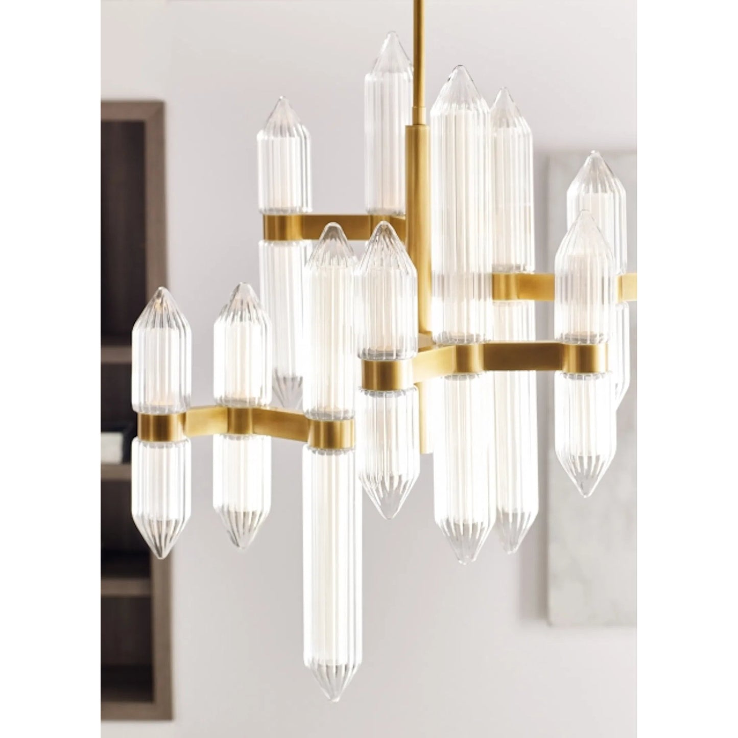 005 SI-2228474,SI-2228475 | Closeup | Langston Large Chandelier by Visual Comfort & Co.. Made from steel in a unique style.