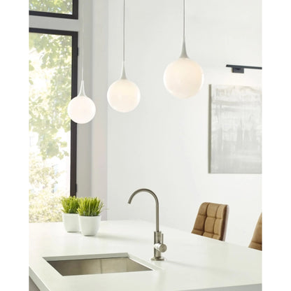 Pele Pendant by Visual Comfort & Co. in white and satin nickel. Made from glass in a unique style.