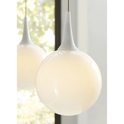 Pele Pendant by Visual Comfort & Co. in white and satin nickel. Made from glass in a unique style.
