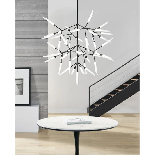 Spur Grande Chandelier by Visual Comfort & Co. in white and matte black. Made from aluminum in a unique style.