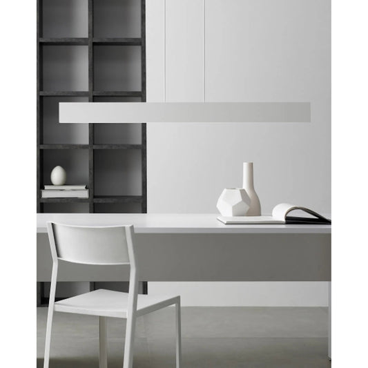 Vandor Linear Suspension by Visual Comfort & Co. in white and satin nickel. Made from metal in a unique style.