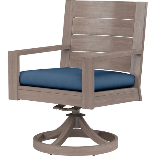 Laguna Outdoor Swivel Dining Chair by Sunset West in browns. Made from aluminum in a modern style.