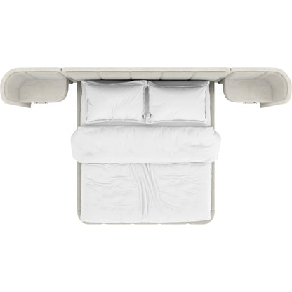 Ashlar Upholstered Wall Panel Bed by A.R.T. Furniture in bisque, ecru, sanded bronze. Made from parawood solids, birch veneers, foam, fabric, metal in a transitional style.