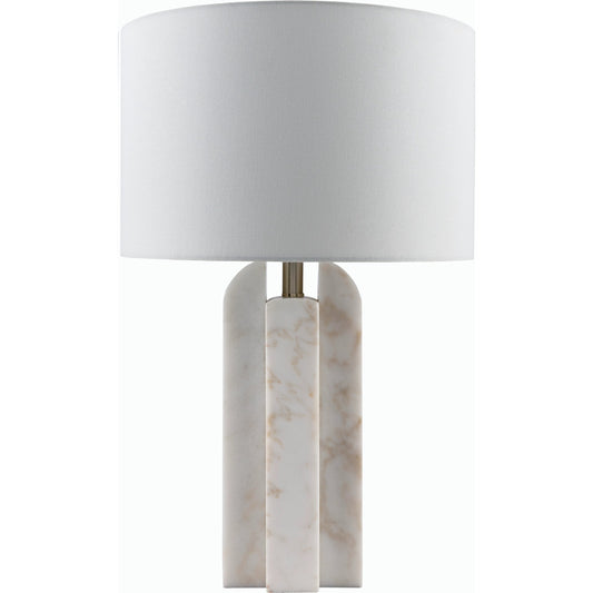 Tallado Accent Table Lamp - 538051 by Livabliss in body: white, shade: white, finial: metallic - nickel, harp: metallic - nickel, cord: translucent and naturalplated. Made from marble, linen, polyester, iron in a modern styl