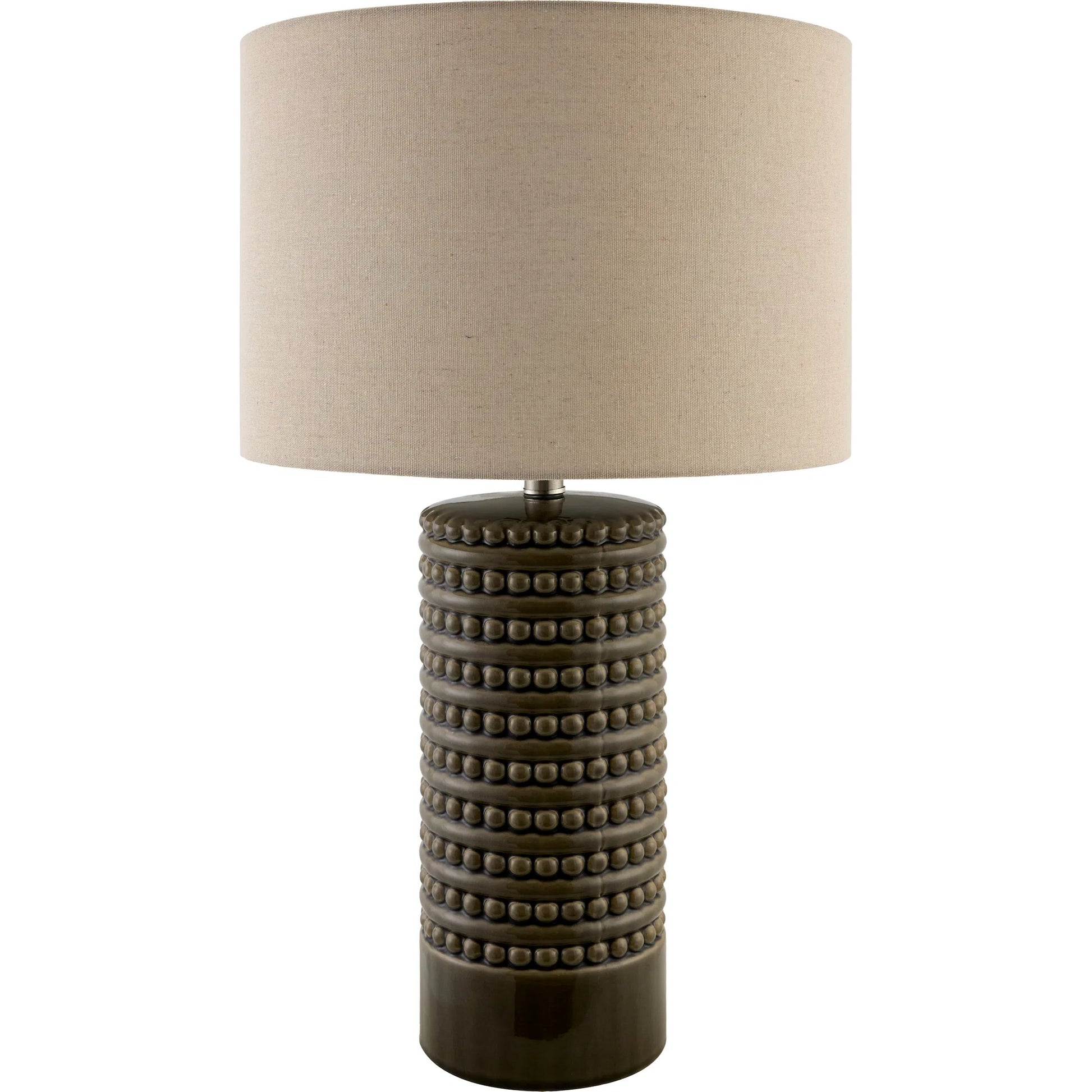 Tolfa Accent Table Lamp by Surya in dark brown and glazed, plated. Made from ceramic, linen, polyester, iron in a modern style.