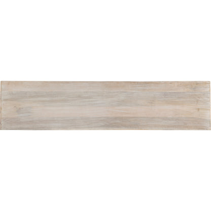 Three Door Entertainment Console by Hooker Furniture in rustic light mango. Made from mango wood with iron, bone in a transitional style.